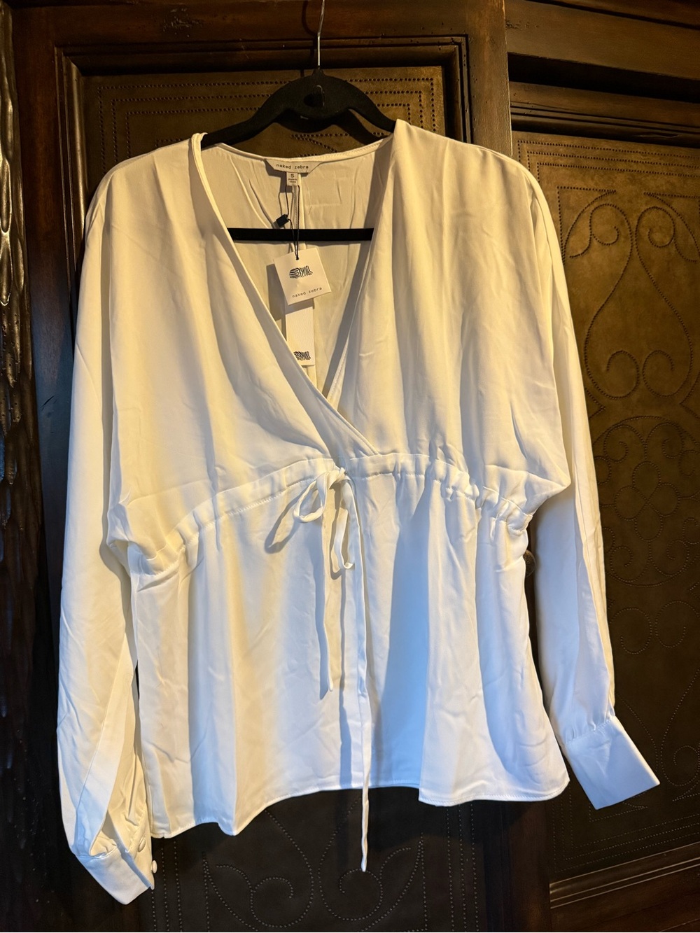 Women's White Wrap Drawstring Blouse - (Brand: Na